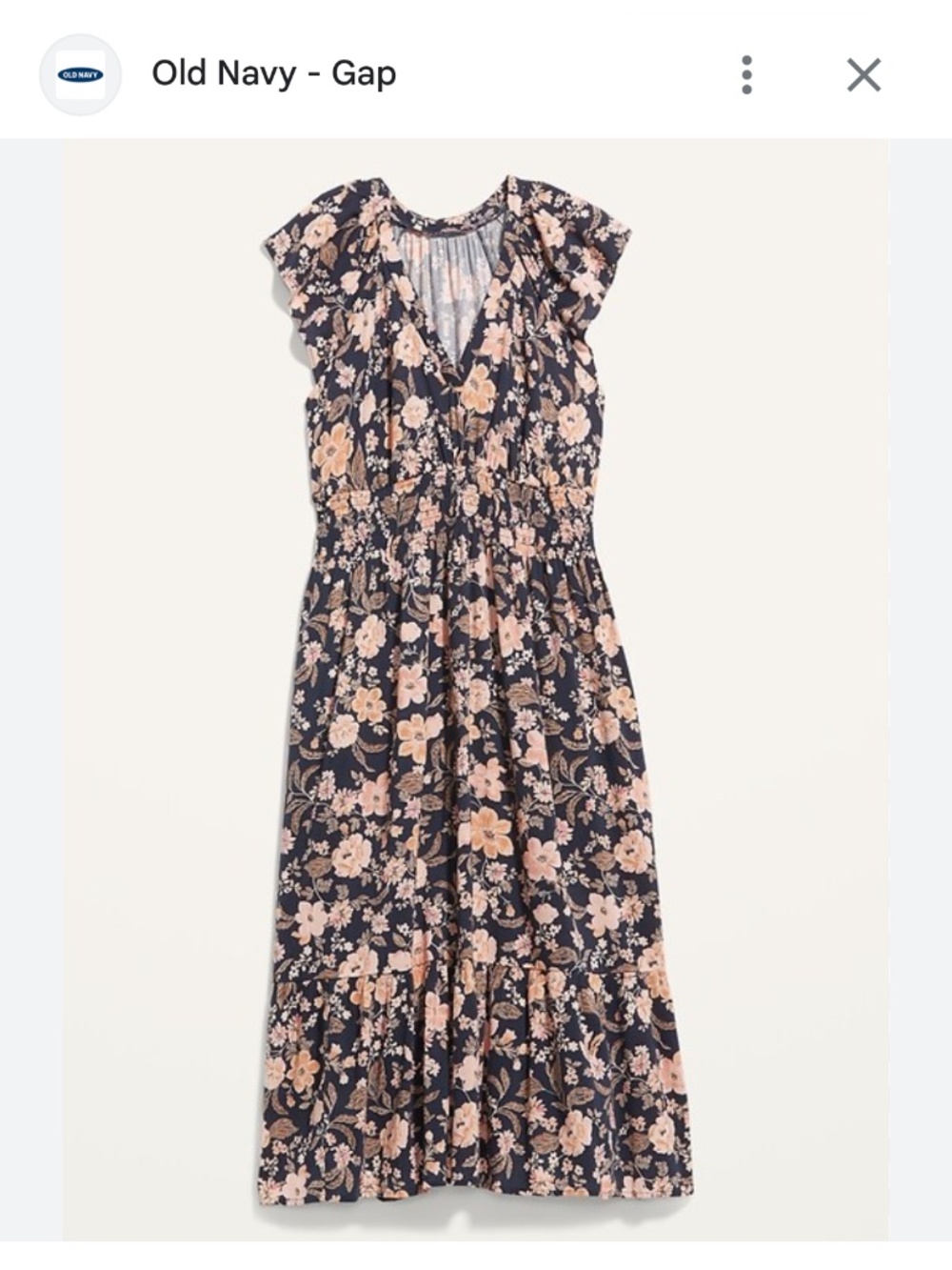 Old Navy Waist-Defined Flutter-Sleeve Smocked Floral Midi Dress – Large